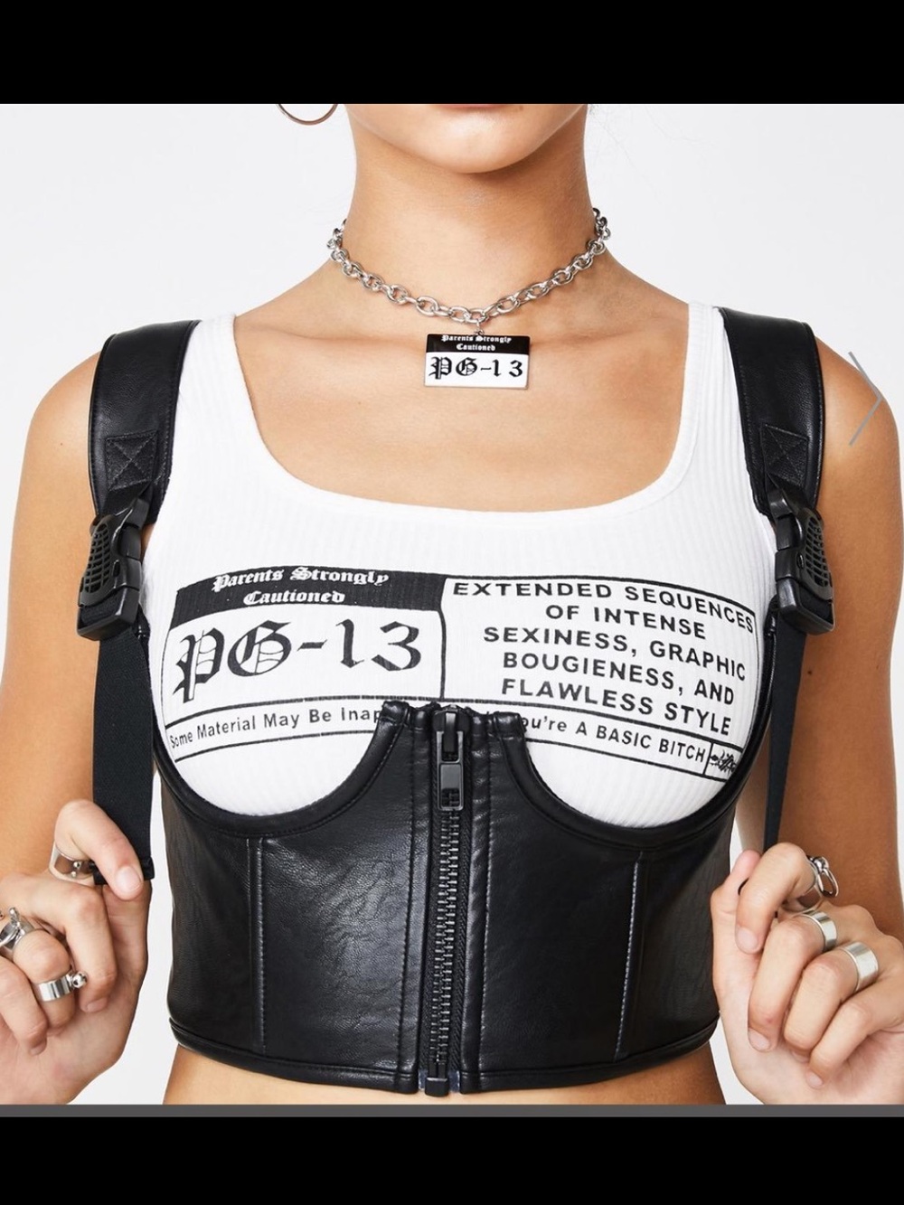 Poster Girl Faux Leather Buckle Strap Corset Top • XS • Like New • Black
